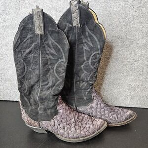 Vintage Tony Lama Womens Fish Skin Cowboy Boots Size 8.5 Rare 1990 Purple Tint